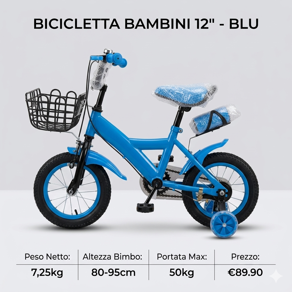 Gemini_Generated_Image_ya7wd6ya7wd6ya7w Bicicletta per bambini blu da ciclismo stabile da 12 pollici Bicicletta per bambini Sistema frenante affidabile Cuscino morbido per neonati 2-4 anni - Image 1